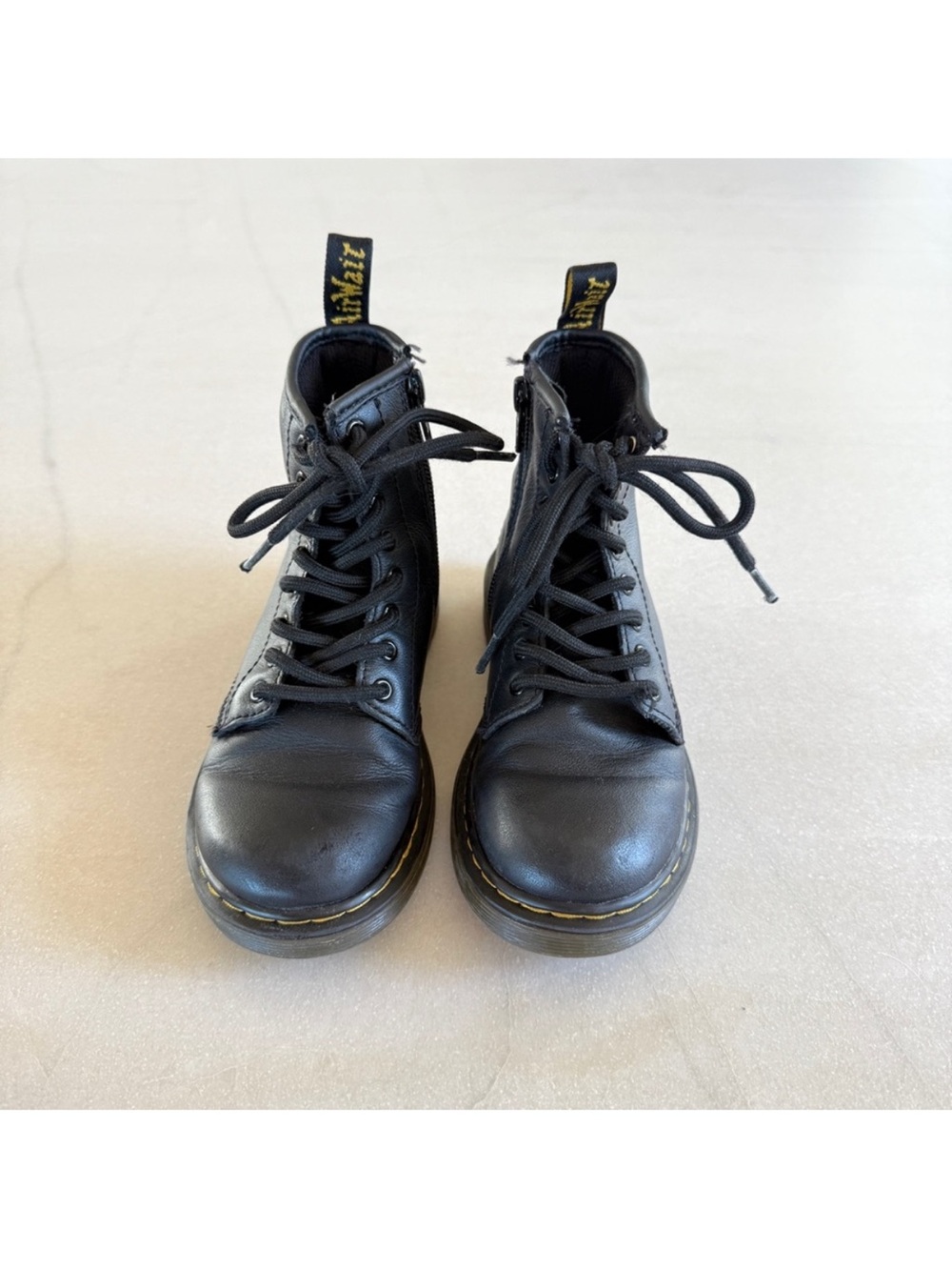 Dr. Martens Black Leather 8-Eye Lace-Up Boot with Yellow Stitching - Picture 2 of 6